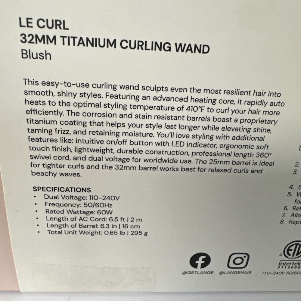 L'ange Le Curl 32mm Titanium Curling Wand Blush Pink Hair Styling Tool NEW - Picture 4 of 7
